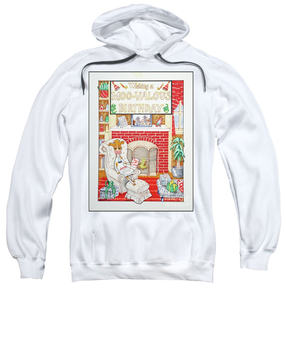Birthday Sweatshirt featuring the drawing Have a Moovalous Birthday by Joan Coffey