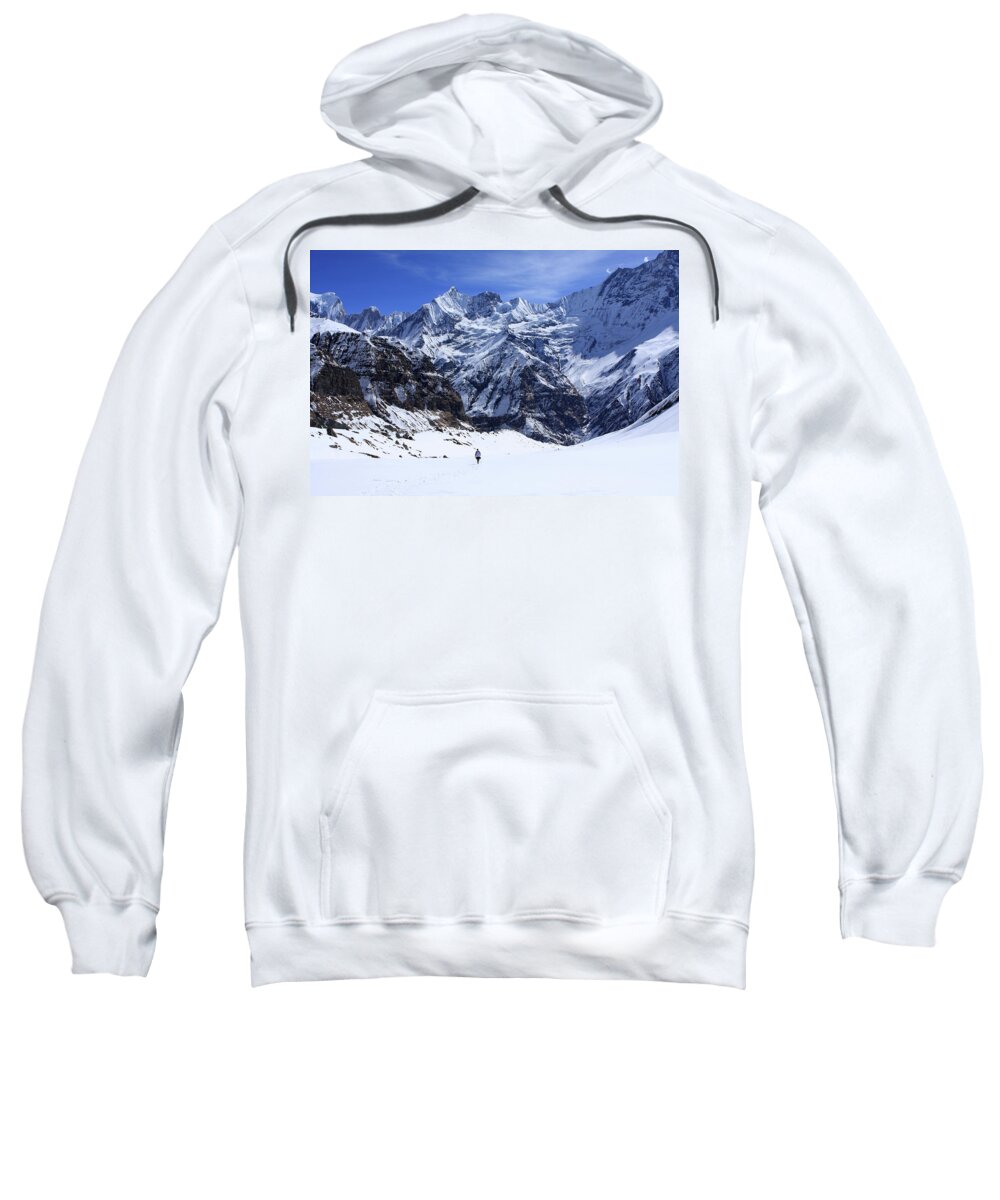 Nepal Sweatshirt featuring the photograph Hiker In Mountain Landscape by Aidan Moran