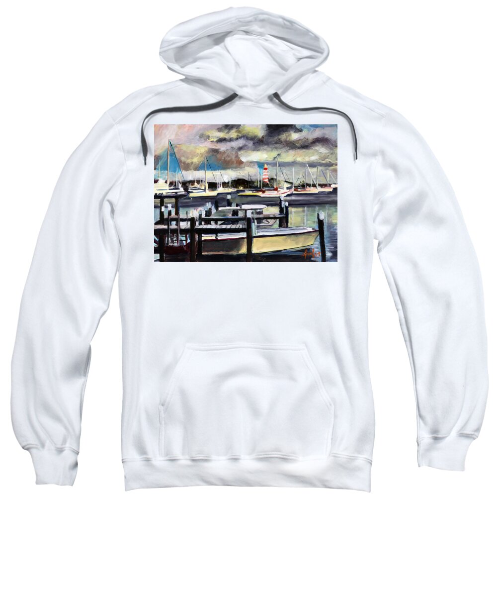 Hope Town Sweatshirt featuring the painting Hope Town Harbour by Josef Kelly
