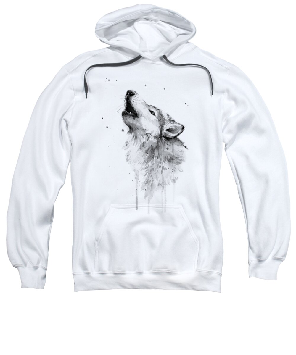 Watercolor Sweatshirt featuring the painting Howling Wolf Watercolor by Olga Shvartsur