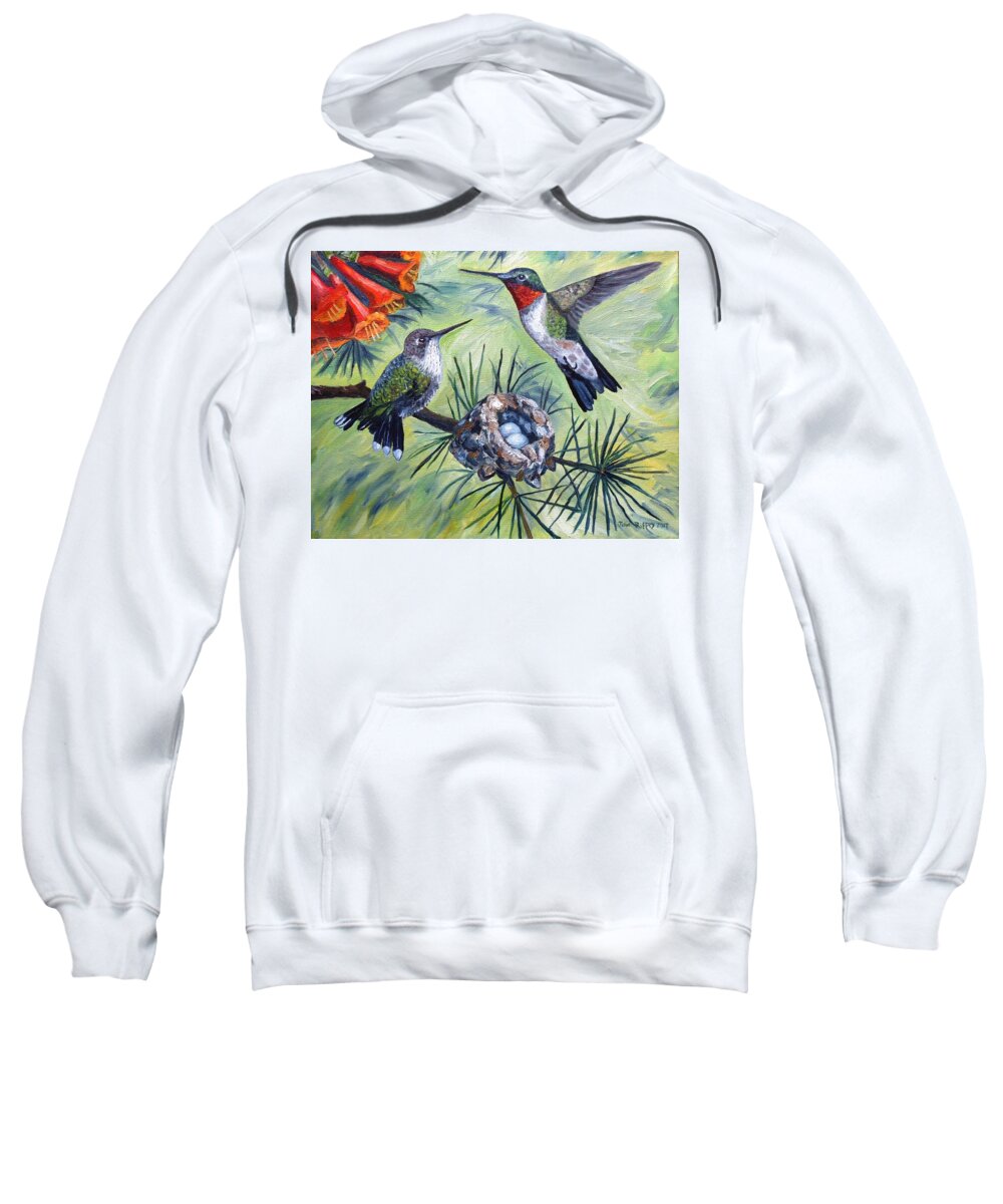 Hummingbirds Sweatshirt featuring the painting Hummingbird Family by Julie Brugh Riffey