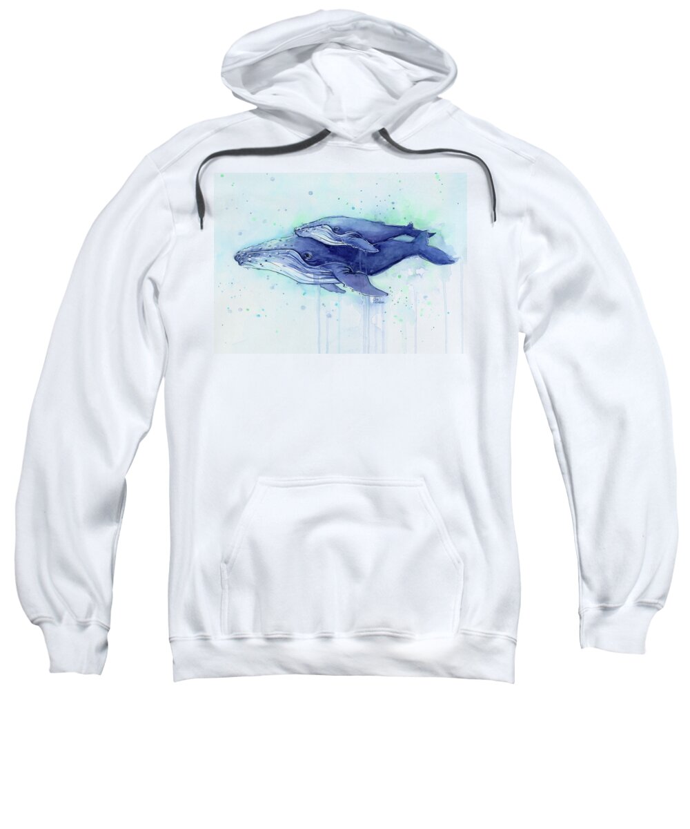Whale Sweatshirt featuring the painting Humpback Whale Mom and Baby Watercolor by Olga Shvartsur