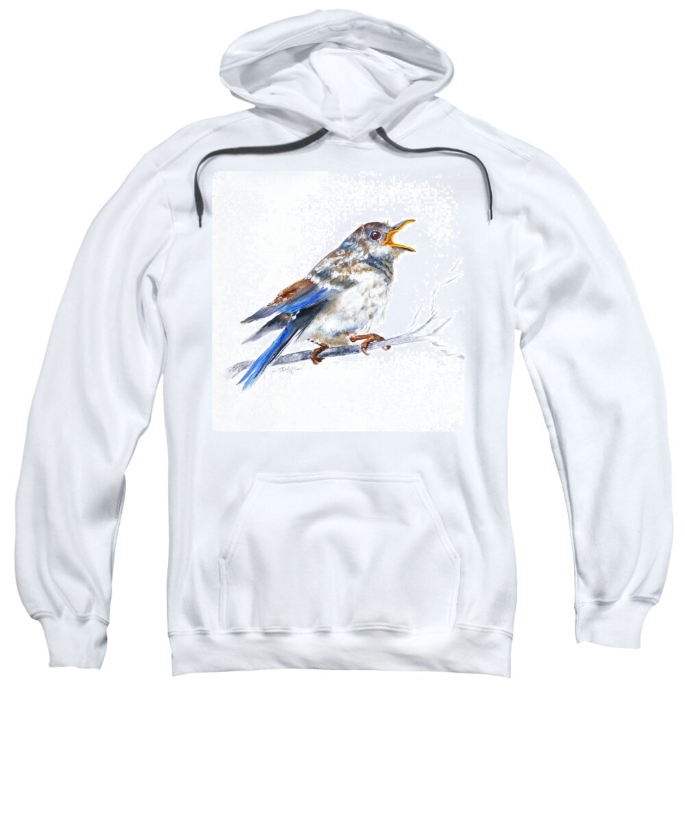 Blue Bird Sweatshirt featuring the painting Hungry Fledgling Blue Bird by Pat Dolan