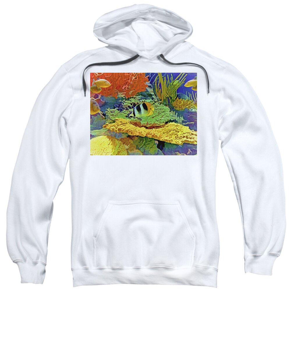 Vibrant Sweatshirt featuring the mixed media In the Coral Garden 10 by Lynda Lehmann