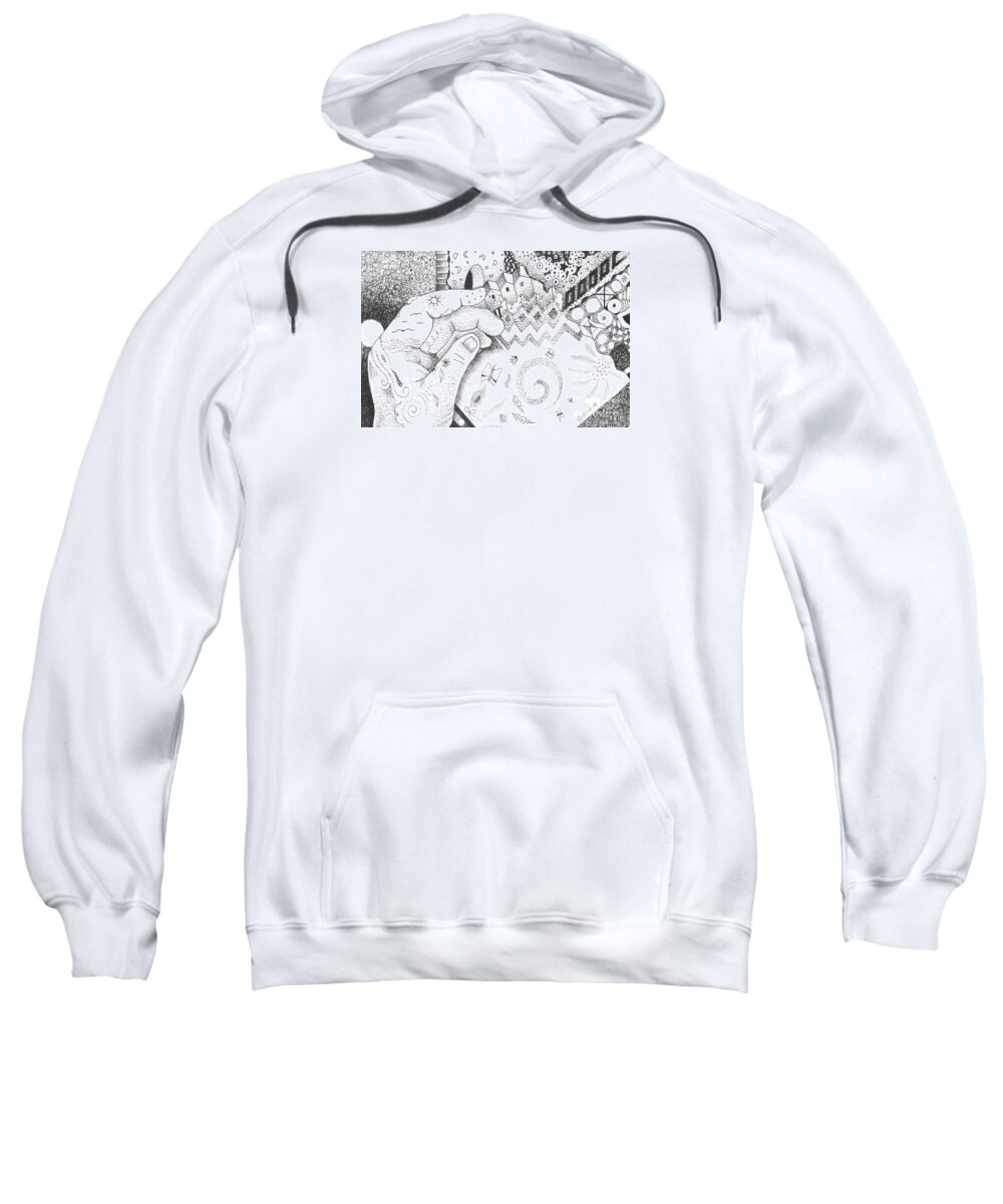 Oneness Sweatshirt featuring the drawing In the Name of One by Helena Tiainen