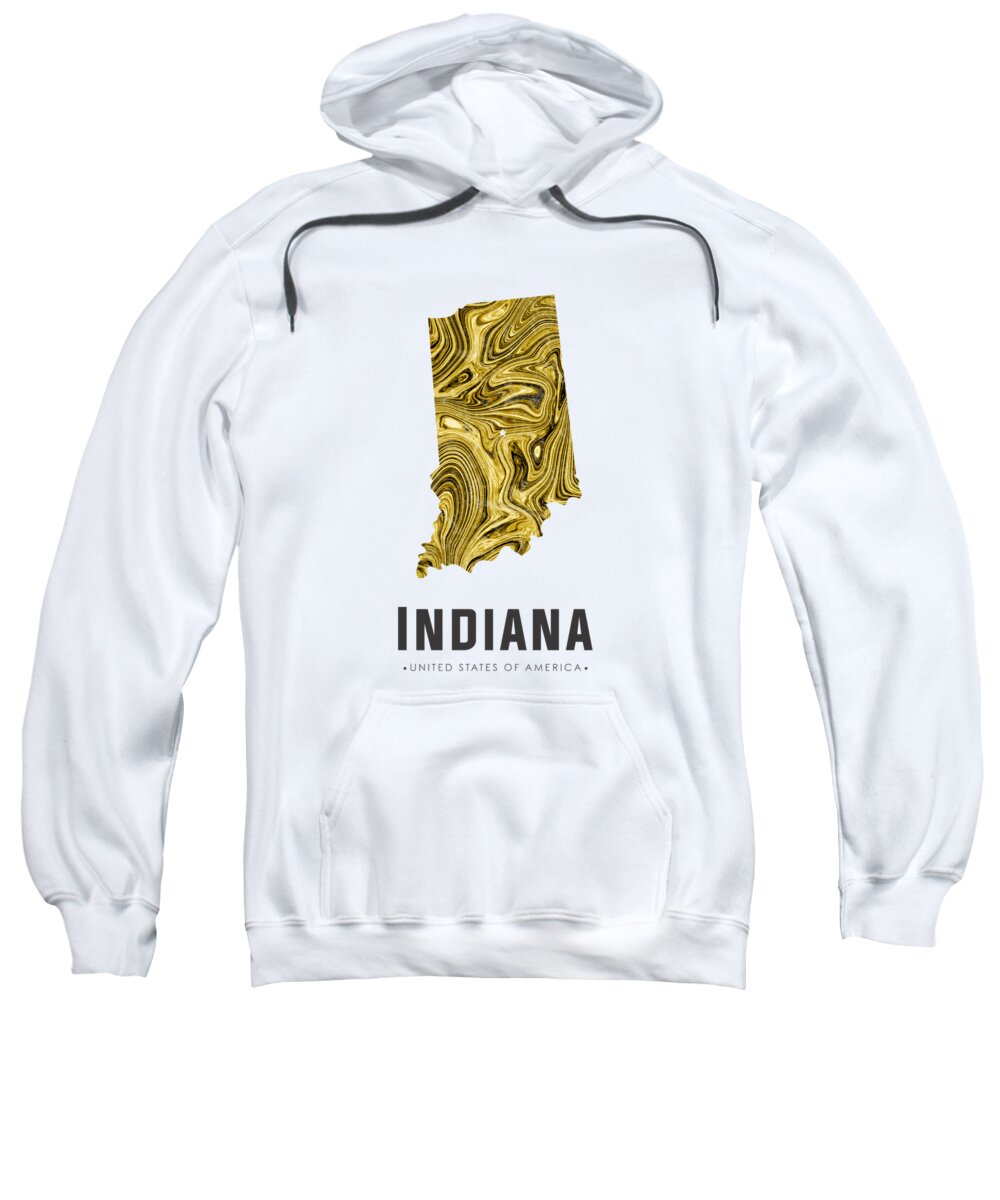 Indiana Sweatshirt featuring the mixed media Indiana Map Art Abstract in Gold Yellow by Studio Grafiikka