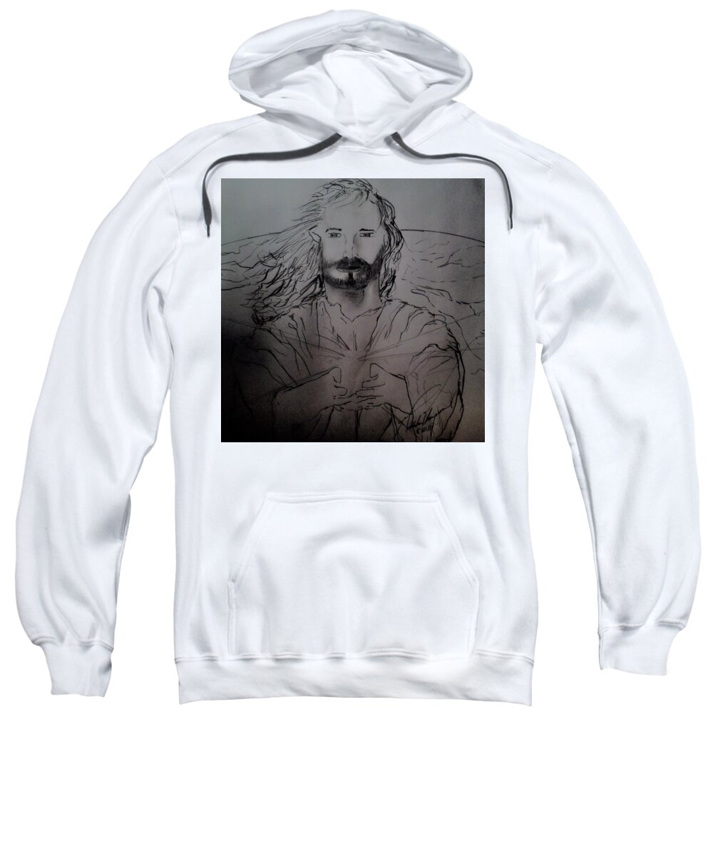 Light Sweatshirt featuring the drawing Jesus light of the world full by Love Art Wonders By God
