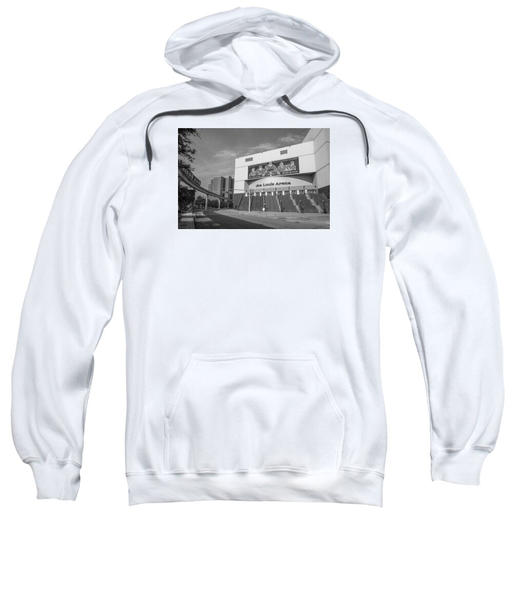 Detroit Sweatshirt featuring the photograph Joe Louis Arena Black and White by John McGraw