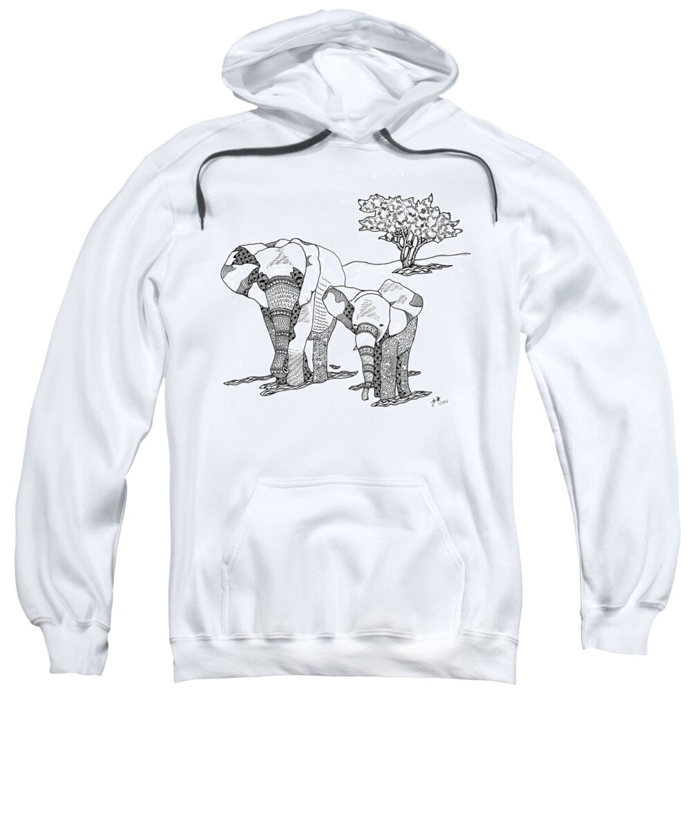 Elephant Sweatshirt featuring the drawing Kenyan Walk by Jan Steinle