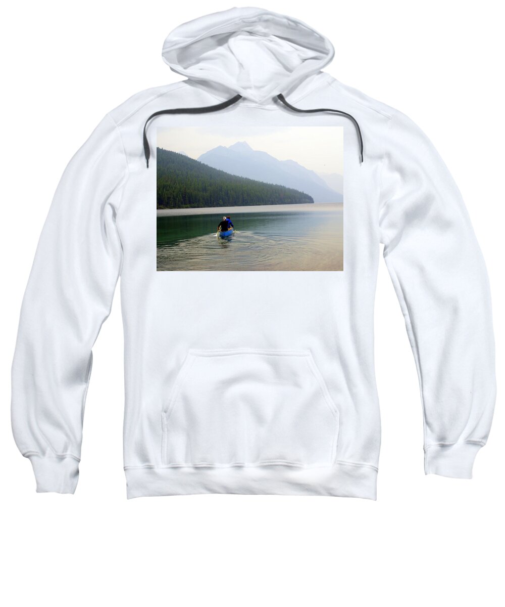 Mountains Sweatshirt featuring the photograph Kintla Lake Paddlers by Marty Koch