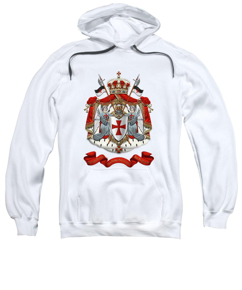 'ancient Brotherhoods' Collection By Serge Averbukh Sweatshirt featuring the digital art Knights Templar - Coat of Arms over White Leather by Serge Averbukh