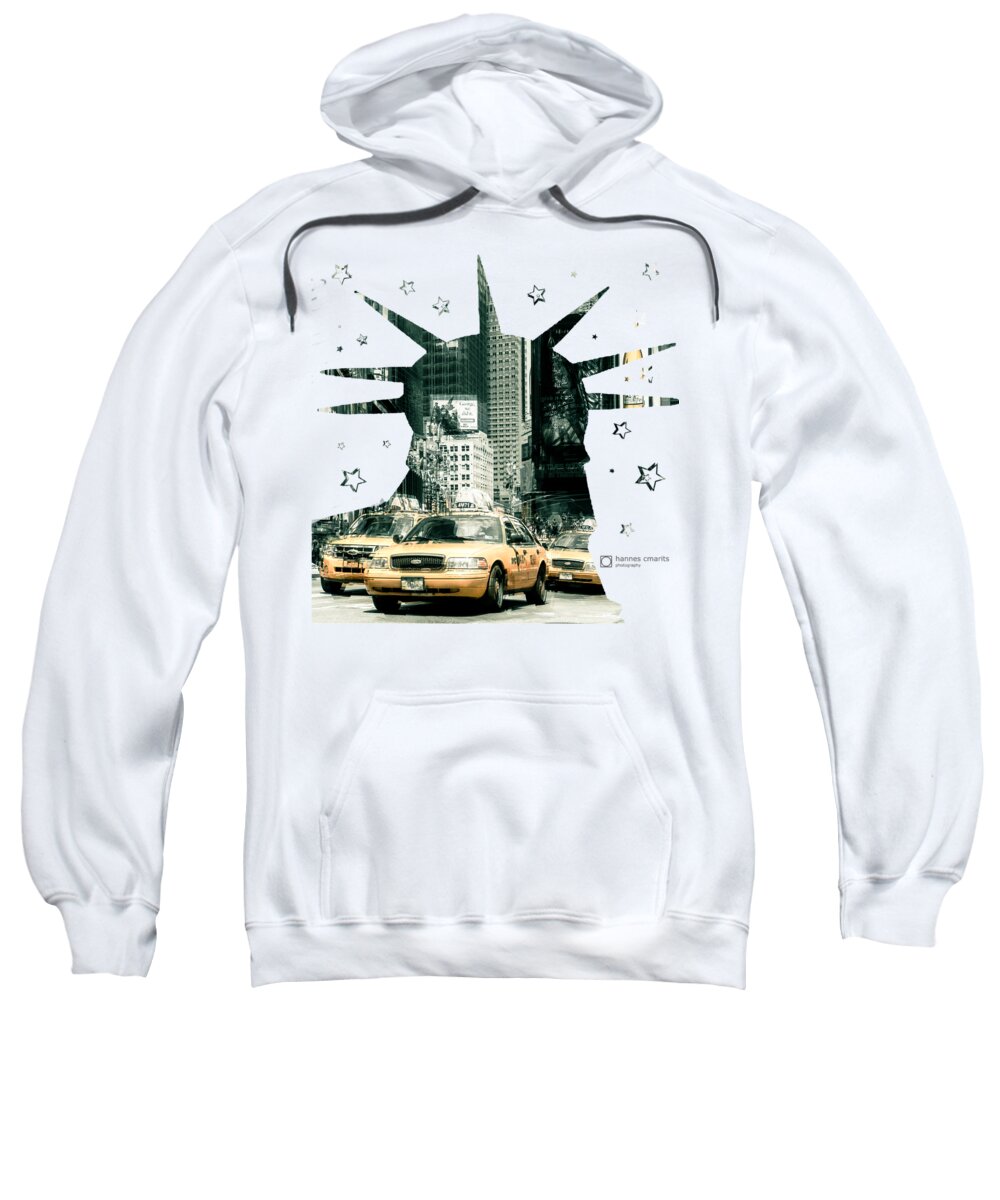 Graphical Sweatshirt featuring the photograph Lady Liberty And The Yellow Cabs by Hannes Cmarits