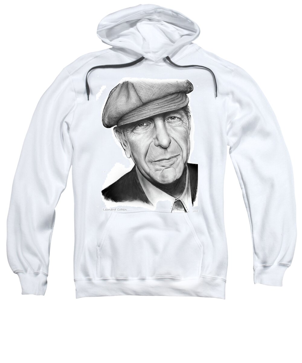 Leonard Cohen Sweatshirt featuring the drawing Leonard Cohen by Greg Joens