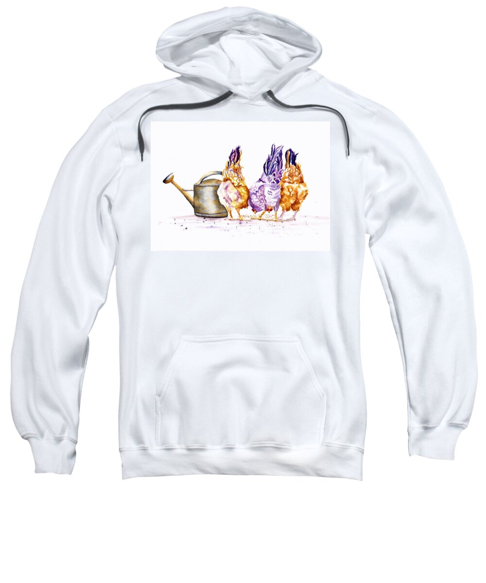 Hens Sweatshirt featuring the painting Let's Do Lunch Hens and Chickens by Debra Hall