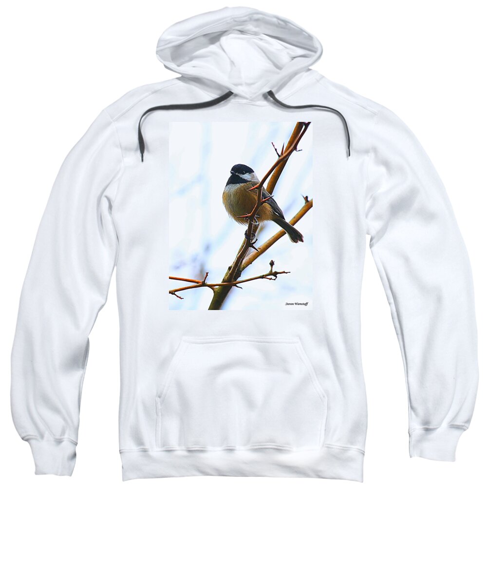 Oregon Sweatshirt featuring the photograph Lil Chickadee by Steve Warnstaff