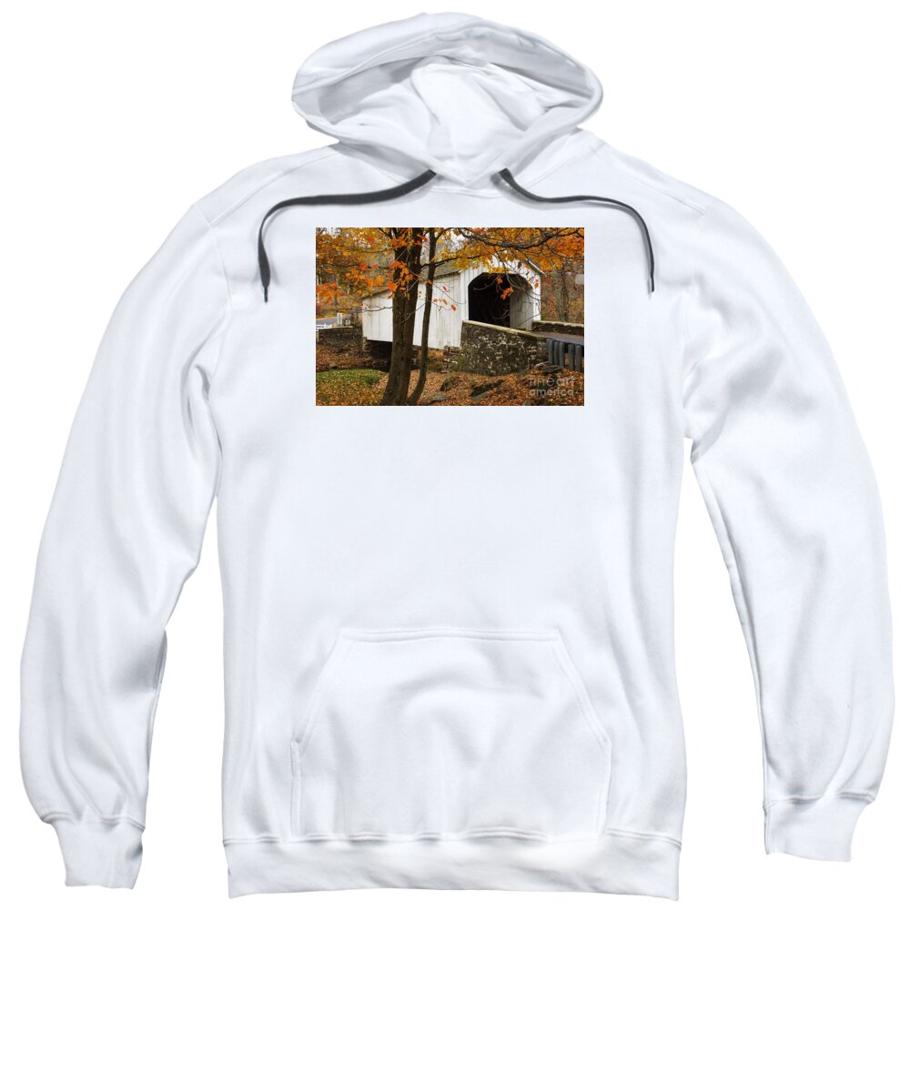 (day Or Daytime) Sweatshirt featuring the photograph Loux Covered Bridge by Debra Fedchin