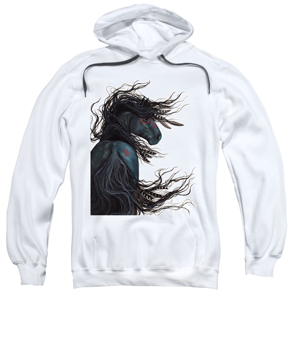 Majestic Horse War Paint Native American Inspired. Sweatshirt featuring the painting Majestic Horse Friesian 135 by AmyLyn Bihrle