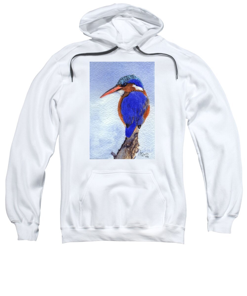 Bird Sweatshirt featuring the painting Malachite Kingfisher by Lynn Quinn