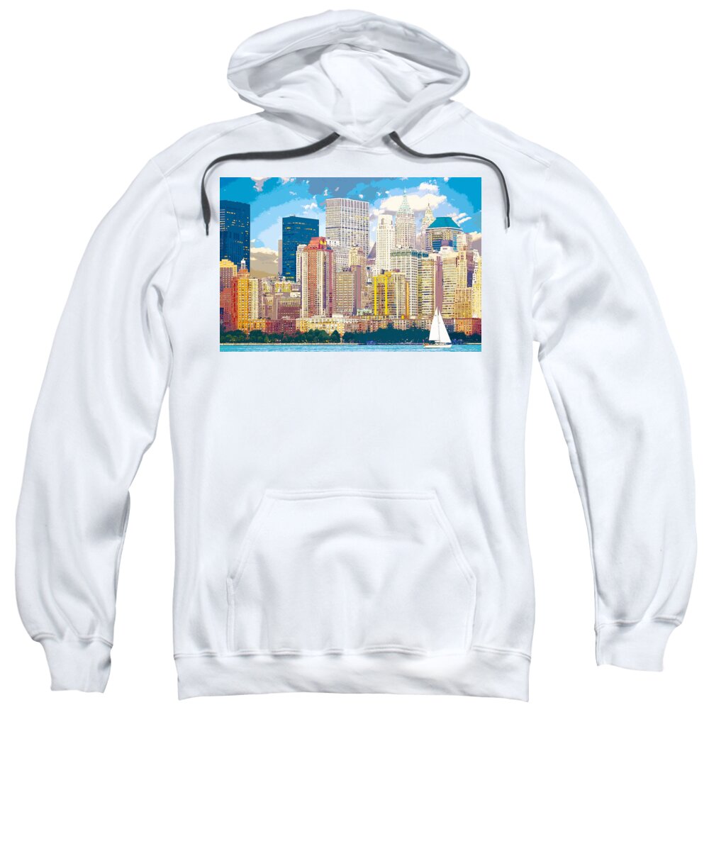 New York Sweatshirt featuring the digital art Manhattan Skyline New York City by Anthony Murphy