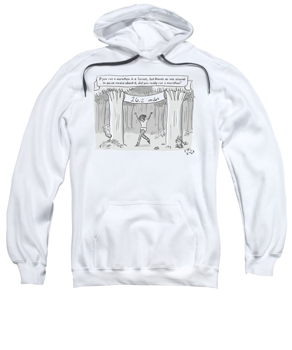 If You Run A Marathon In A Forest Sweatshirt featuring the drawing Marathon In The Woods FINISH by Farley Katz