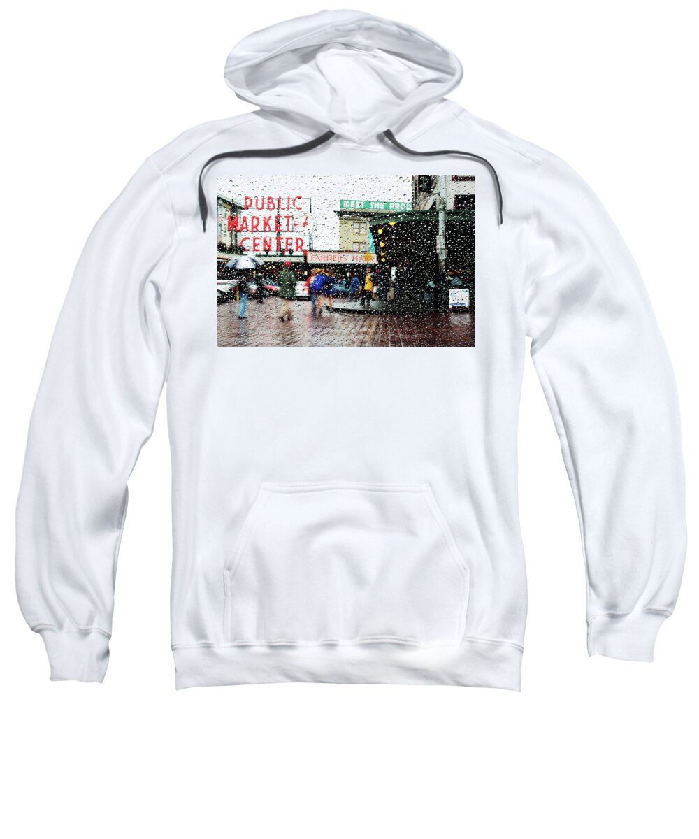 Seattle Sweatshirt featuring the photograph Market in rain J005 by Yoshiki Nakamura