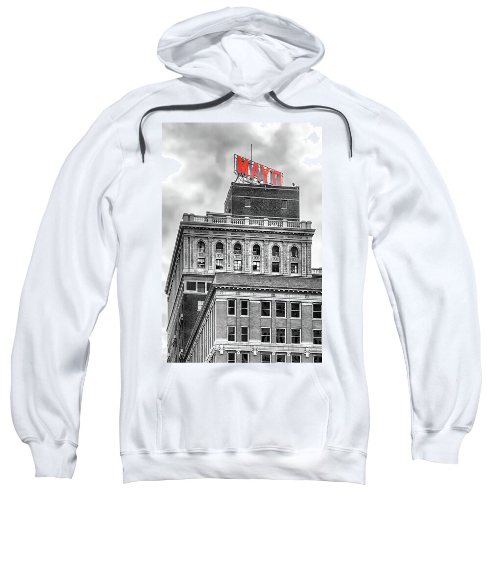 Mayo Sweatshirt featuring the photograph Mayo Hotel Black and White Impression Red Sign by Bert Peake