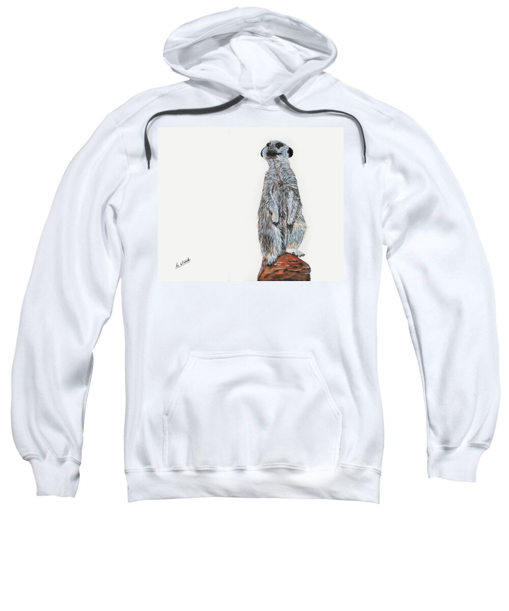 Meerkat Sweatshirt featuring the painting Meer Curiosity by Lee Winter