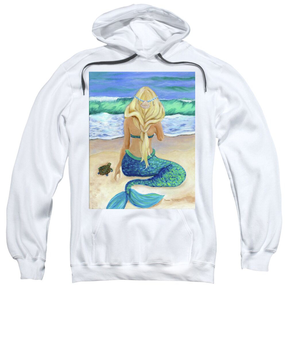 Mermaid Sweatshirt featuring the painting Mermaid and Turtle by Donna Tucker
