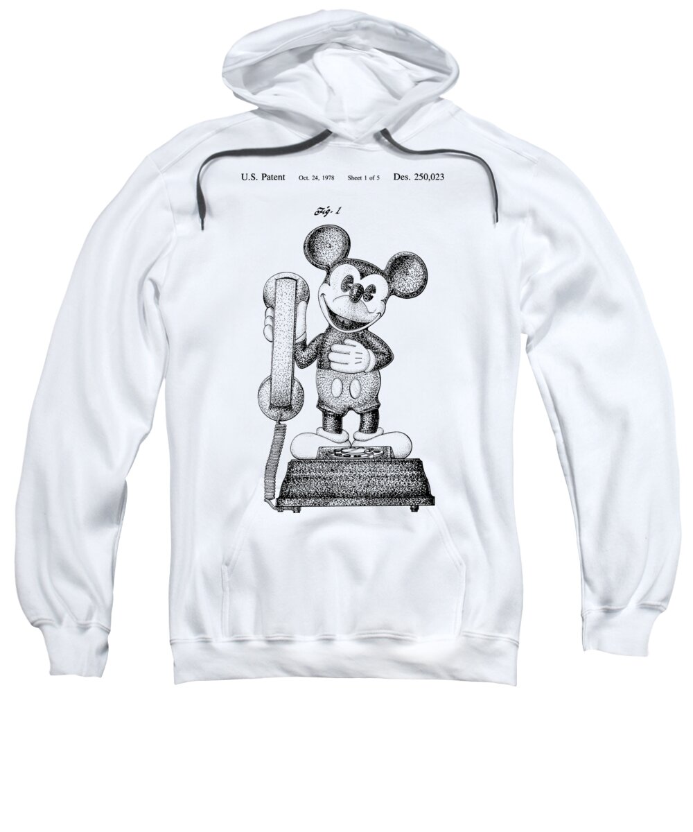 Mickey; Mouse; Novelty; Phone; Patent; 1978; Toy; Walt; Disney; Us; Inventor; Invention; Fashion; Design; Abstract; Brand; T-shirt; Hoodies; Patent Illustration; Crafts; Blueprint; Collectable; Vintage Patent; Nostalgia; Technical Illustration; Patent Drawing; Exclusive Rights; Rights; Drawing; Illustration; Presentation; Vintage; Gift; Diagram; Antique; Patentee; Men's; Men; Women; Women's; Boy; Girl; Patent Application; Home Decor; Grunge; Distress; Parchment; Old; Graphic; Chris Smith Sweatshirt featuring the photograph Mickey Mouse Novelty Phone Patent 1978 by Chris Smith