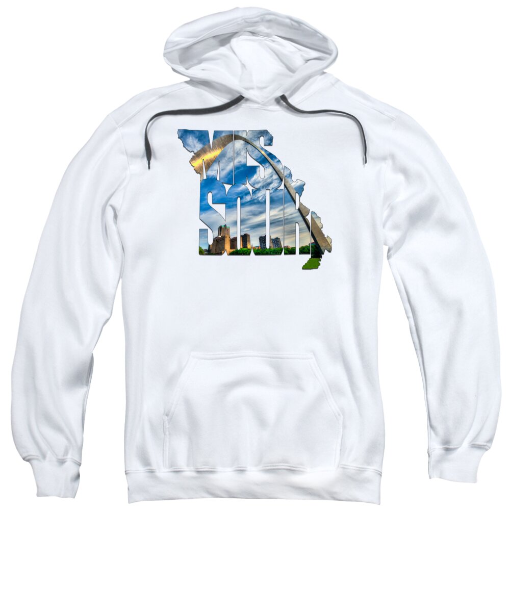 Arch Sweatshirt featuring the photograph Missouri Typography Artwork - The Saint Louis Arch And City Skyline by Gregory Ballos