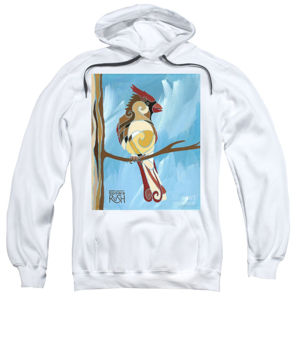 Contemporary Cardinal Painting Sweatshirt featuring the painting Moms Day Off female cardinal painting by Barbara Rush