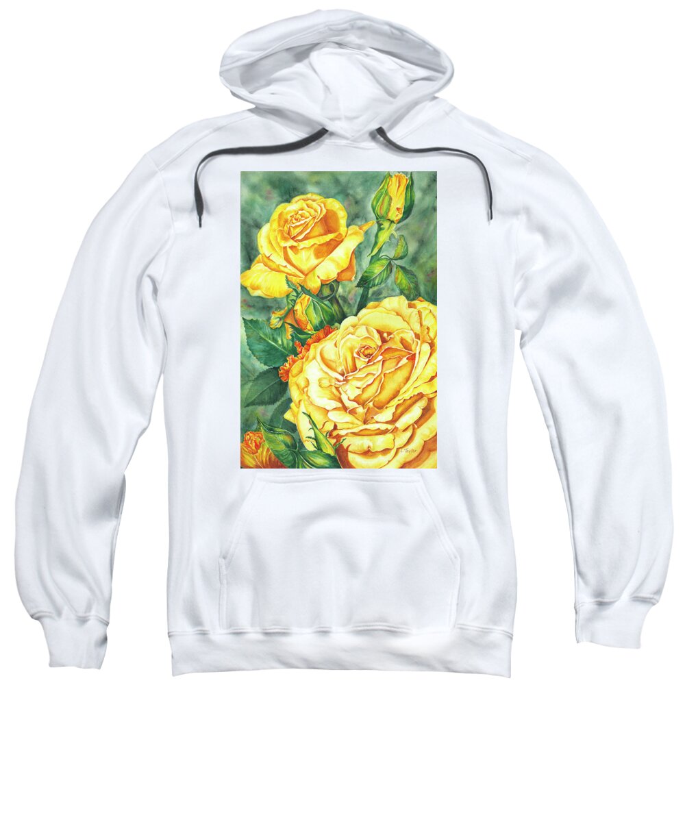 Yellow Rose Watercolor Sweatshirt featuring the painting Mom's Golden Glory by Lori Taylor