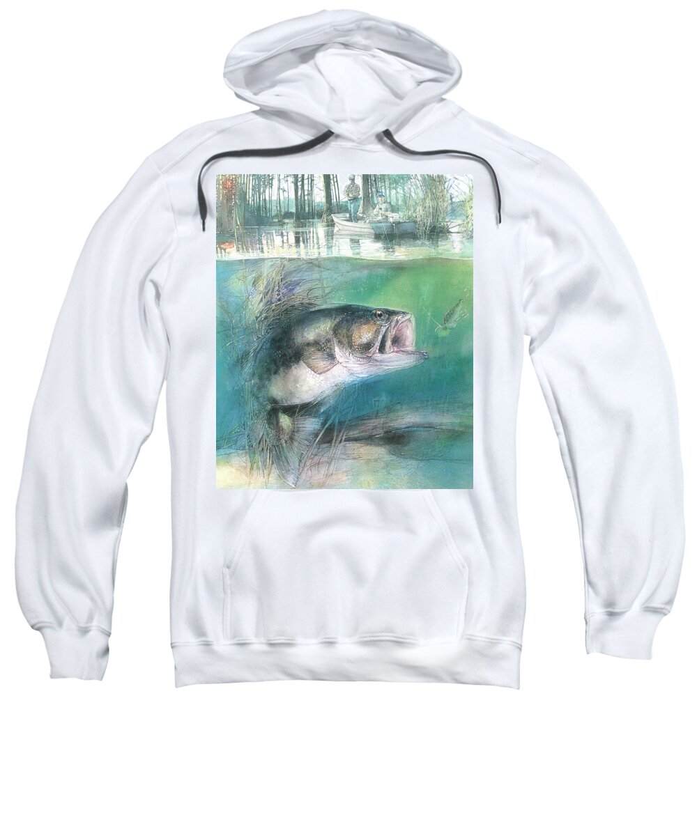 Bass Sweatshirt featuring the painting Morning Catch by John Dyess