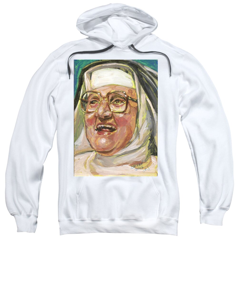 Catholic Sweatshirt featuring the painting Mother Angelica Laughs by Bryan Bustard