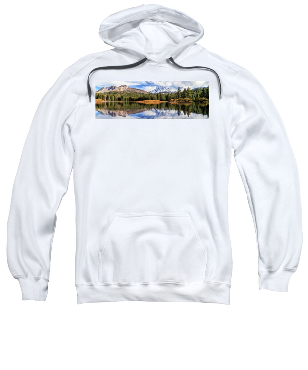 Mount Lassen Sweatshirt featuring the photograph Mount Lassen Reflections Panorama by James Eddy
