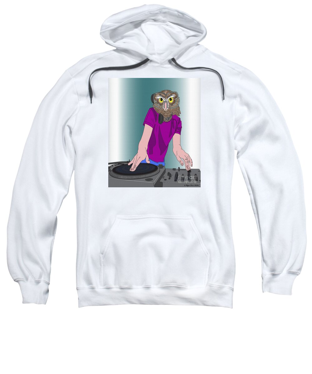 Bird Art Sweatshirt featuring the digital art Night-Owl DJ by Megan Dirsa-DuBois