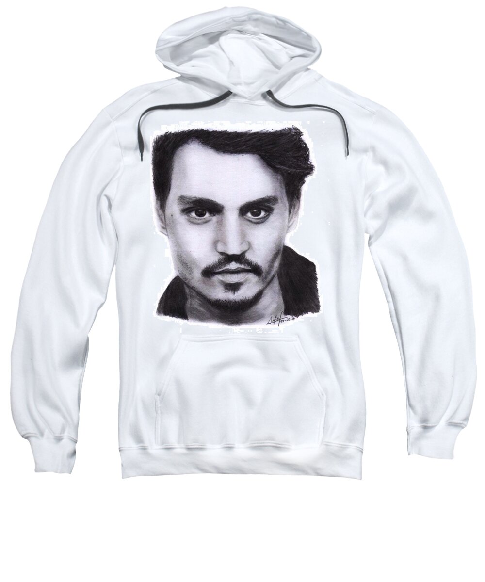 Portrait Sweatshirt featuring the drawing Johnny Depp Drawing By Sofia Furniel by Jul V