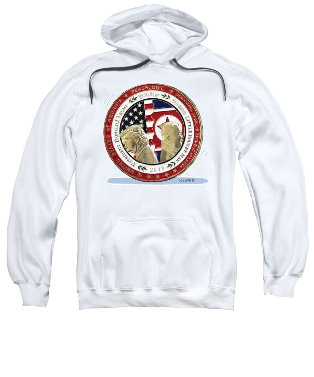 Donald Trump Sweatshirt featuring the drawing North Korean peace summit coin by Peter Kuper