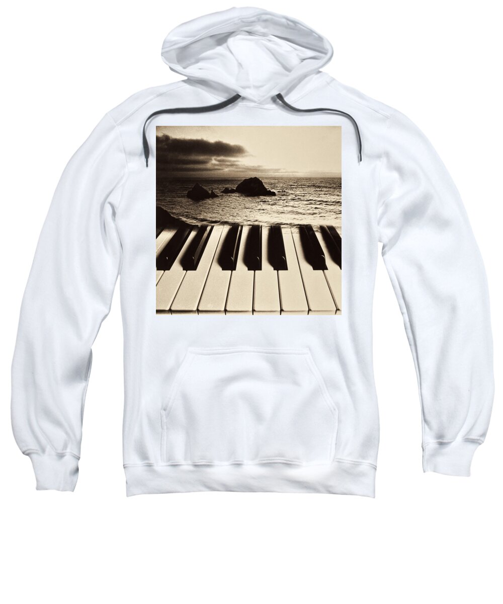 Ocean Sweatshirt featuring the photograph Ocean washing over keyboard by Garry Gay