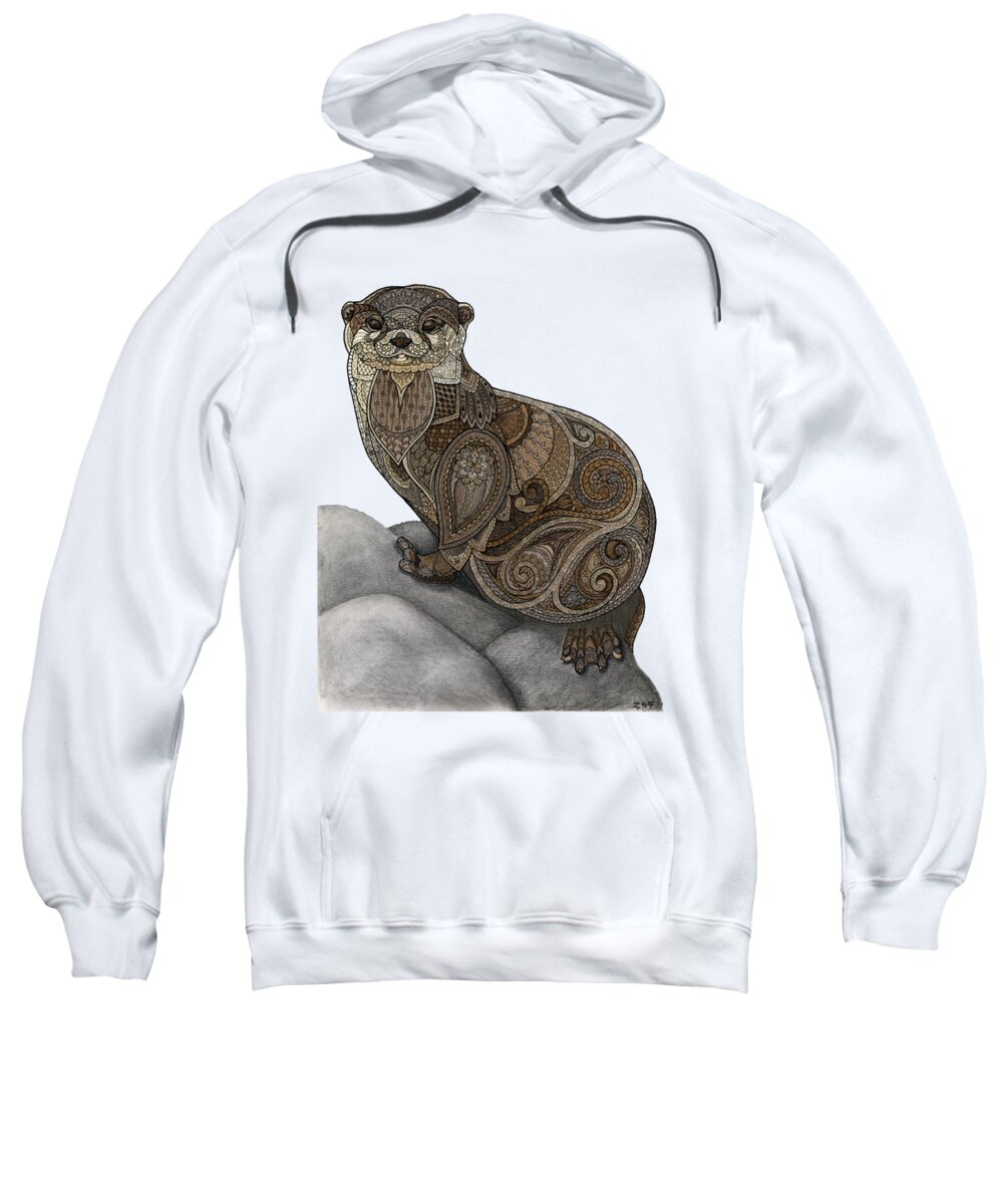 Zentangle Sweatshirt featuring the drawing Otter Tangle by ZH Field
