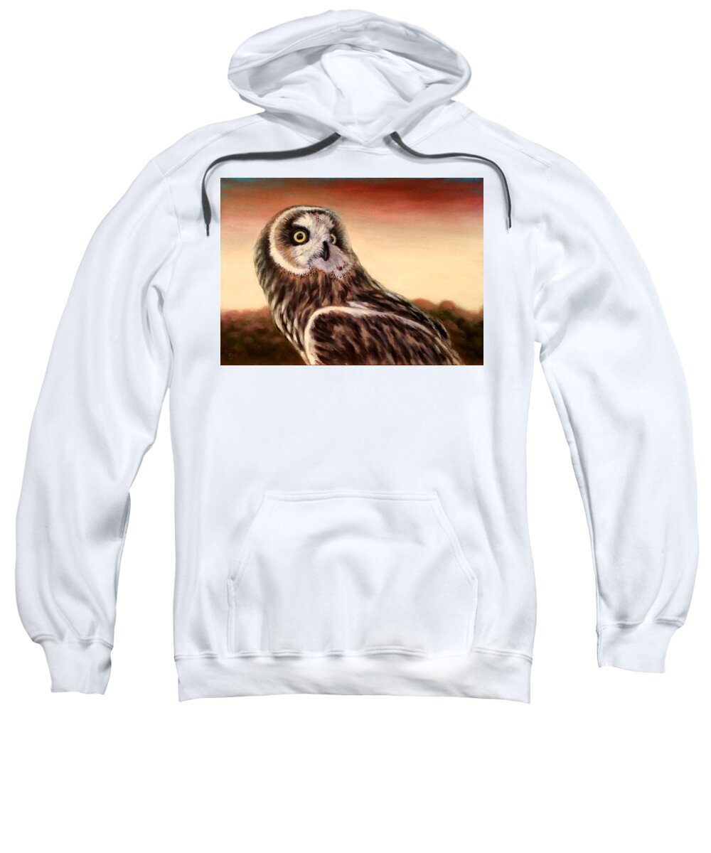 Oil Sweatshirt featuring the painting Owl at Sunset by Linda Merchant