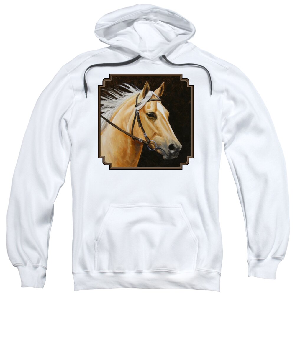 Horse Sweatshirt featuring the painting Palomino Horse Portrait by Crista Forest
