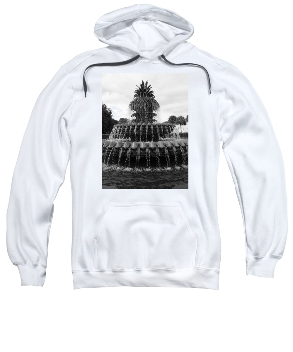 Charleston Sweatshirt featuring the photograph Pineapple Fountain BW by FineArtRoyal Joshua Mimbs