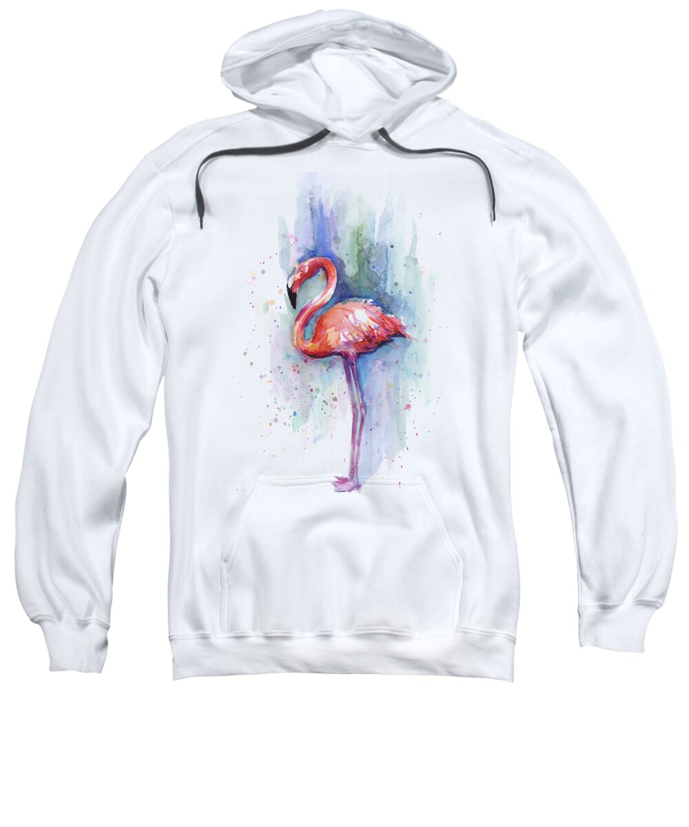 Pink Flamingo Watercolor Adult Pull Over Hoodie For Sale By Olga