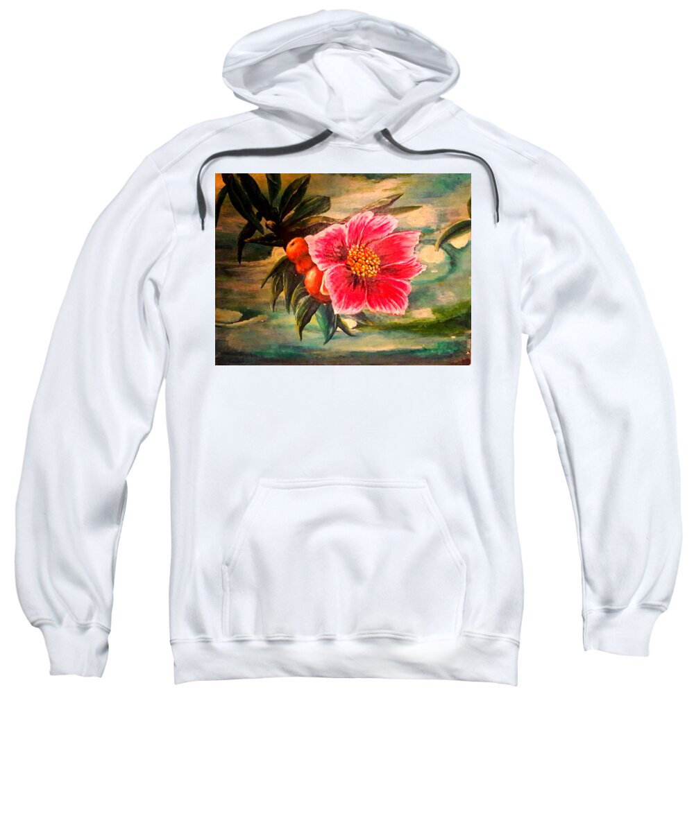 Art Sweatshirt featuring the painting Flower on the Road by Medea Ioseliani