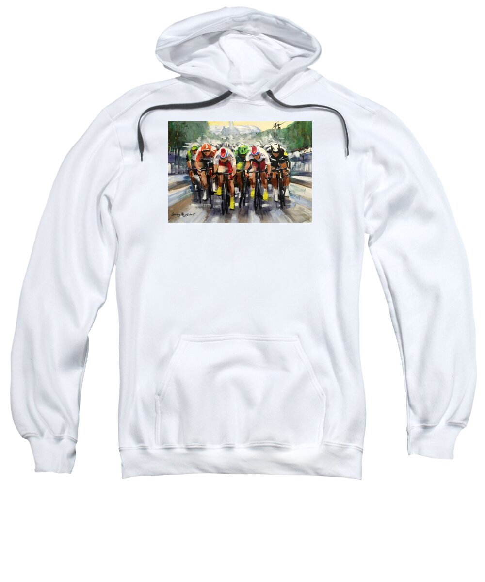 Tour Sweatshirt featuring the painting Power Sprint Stage 21 by Shirley Peters
