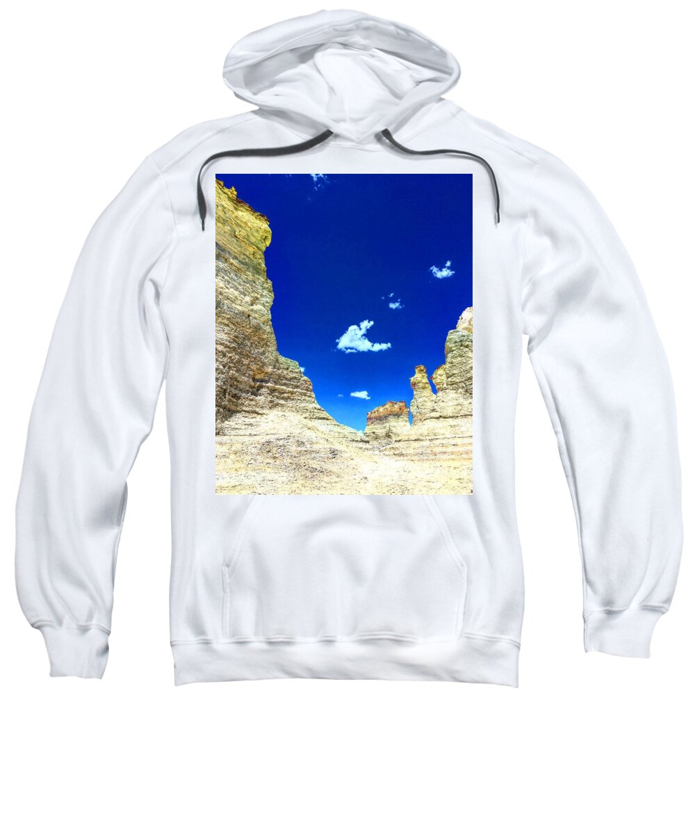 Kansas Sweatshirt featuring the photograph Pristine Sky Meets Historic Rocks by Michael Oceanofwisdom Bidwell