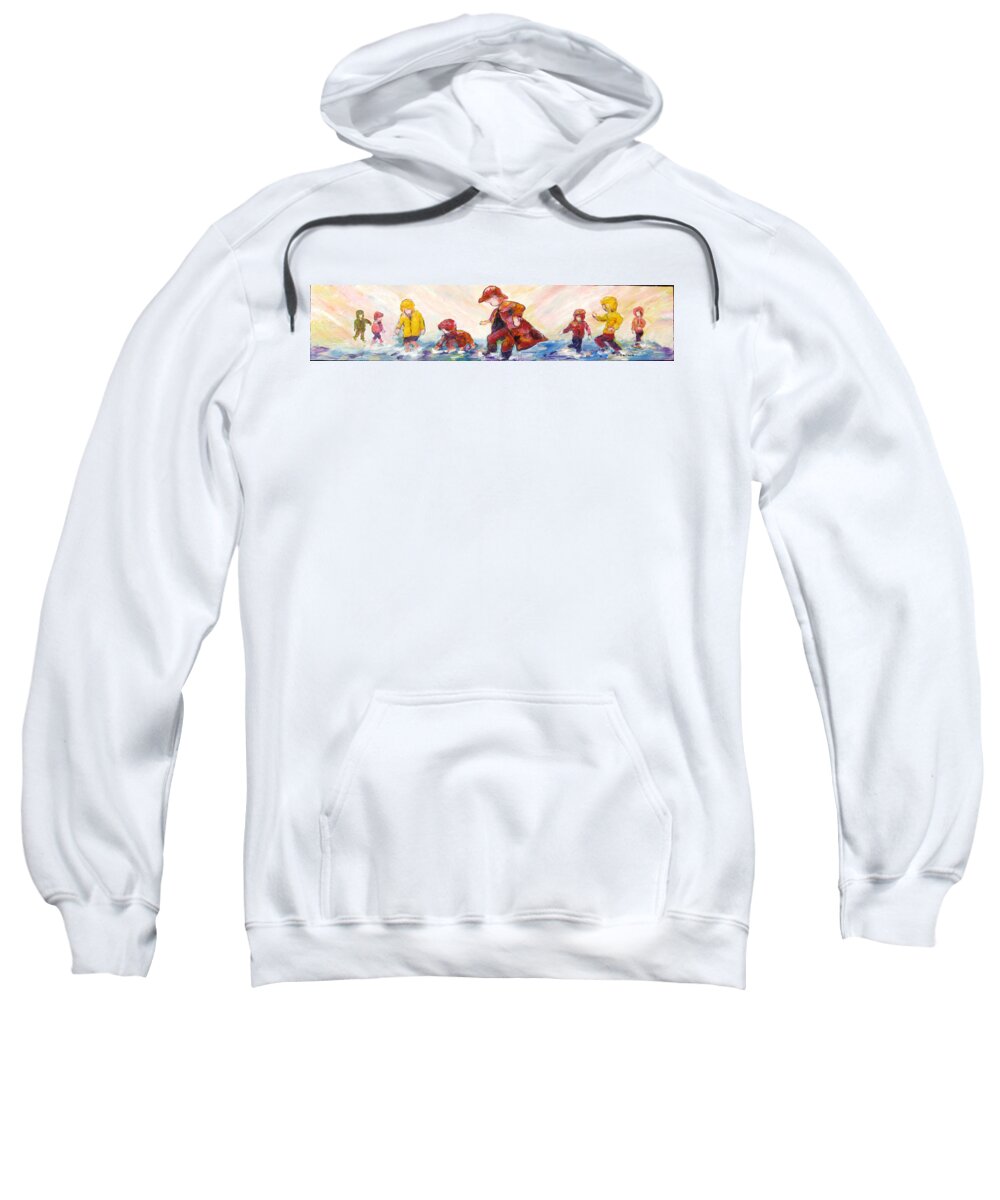 Mothers And Children Bonding Sweatshirt featuring the mixed media Puddle Jumpers by Naomi Gerrard