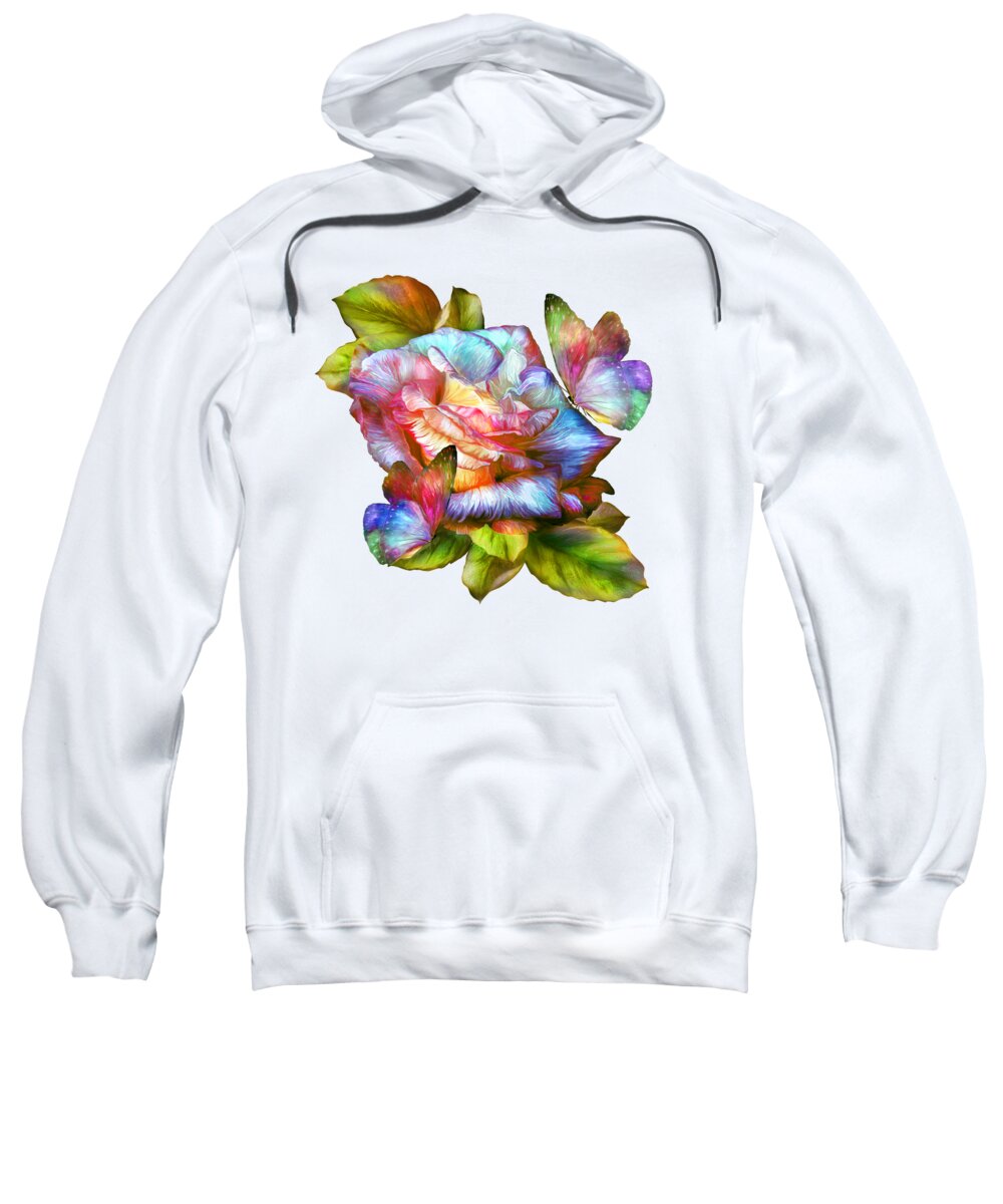Carol Cavalaris Sweatshirt featuring the mixed media Rainbow Rose And Butterflies by Carol Cavalaris