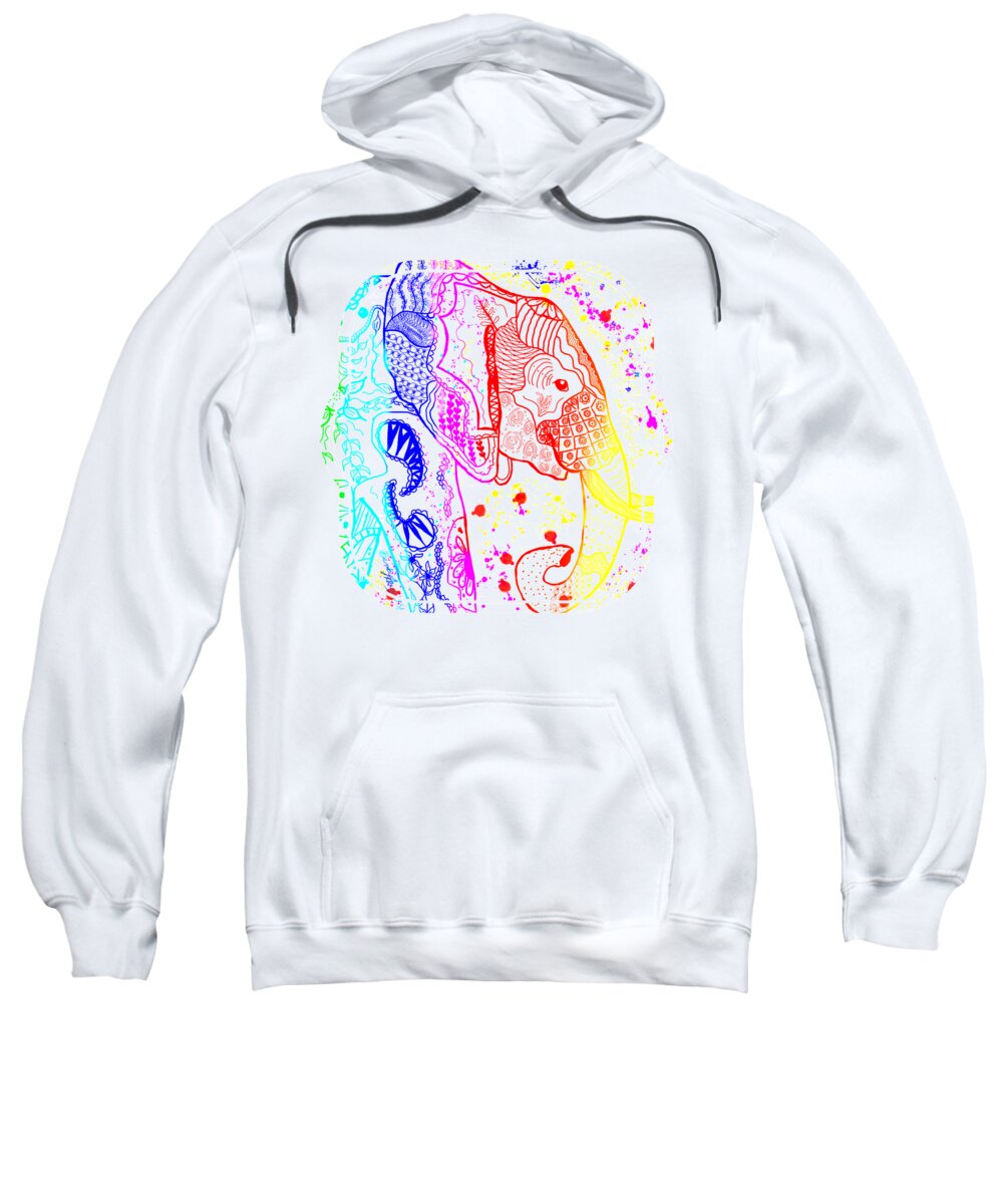 Zentangle Sweatshirt featuring the painting Rainbow Zentangle Elephant by Becky Herrera